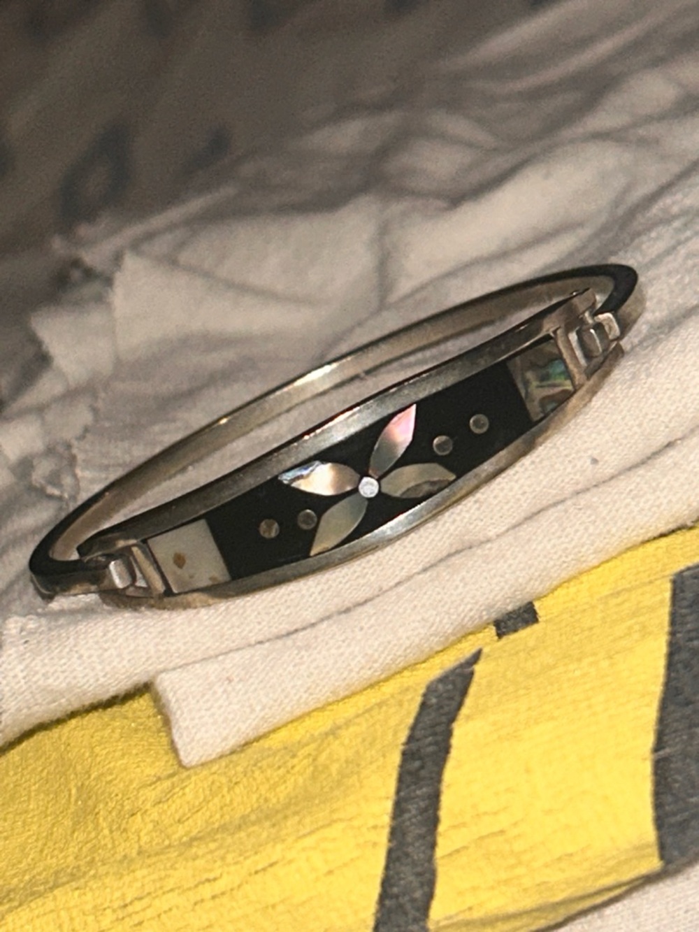 Vintage Mexican Sterling Silver Abalone Inlay and mother of pearl Cuff Bracelets